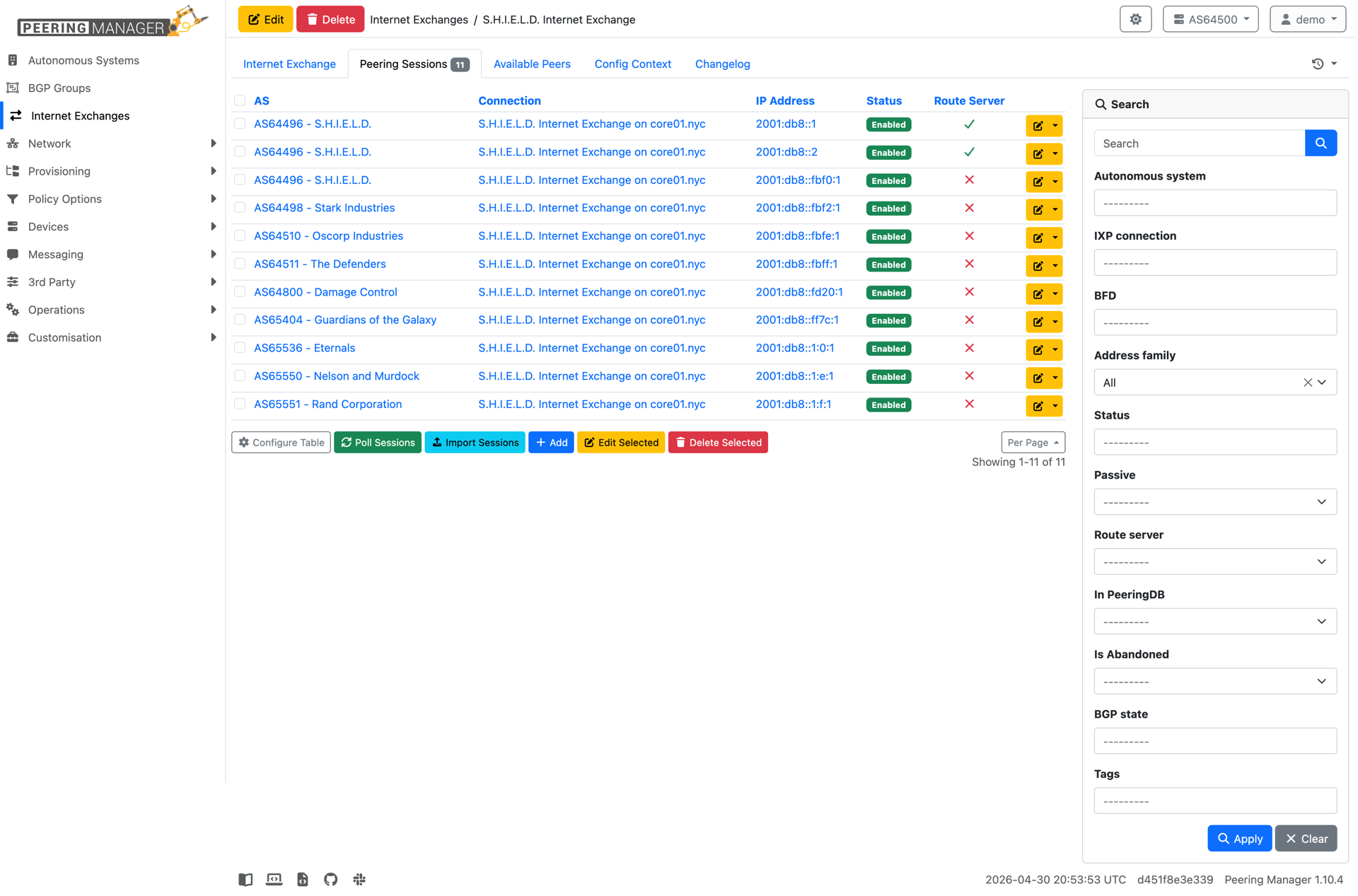 Internet Exchange detail page